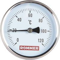Термометр Rommer биметаллический с погружной гильзой. Корпус Dn 80 мм, гильза 75 мм 1/2 , 0...120°С 