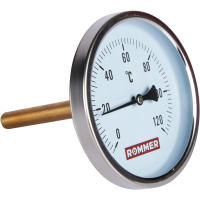 Термометр Rommer биметаллический с погружной гильзой. Корпус Dn 100 мм, гильза 100 мм 1/2 , 0...120°С 