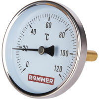 Термометр Rommer биметаллический с погружной гильзой. Корпус Dn 80 мм, гильза 75 мм 1/2 , 0...120°С 
