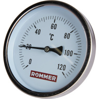 Термометр Rommer биметаллический с погружной гильзой. Корпус Dn 100 мм, гильза 75 мм 1/2 , 0...120°С 