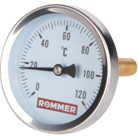 Термометр Rommer биметаллический с погружной гильзой. Корпус Dn 63 мм, гильза 75 мм 1/2 , 0...120°С 