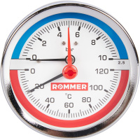 Термоманометр Rommer аксиальный в комплекте с автоматическим запорным клапаном. Корпус Dn 80 мм 1/2 , 0...120°C, 0-10 бар. 