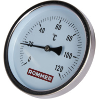 Термометр Rommer биметаллический с погружной гильзой. Корпус Dn 100 мм, гильза 50 мм 1/2 , 0...120°С 